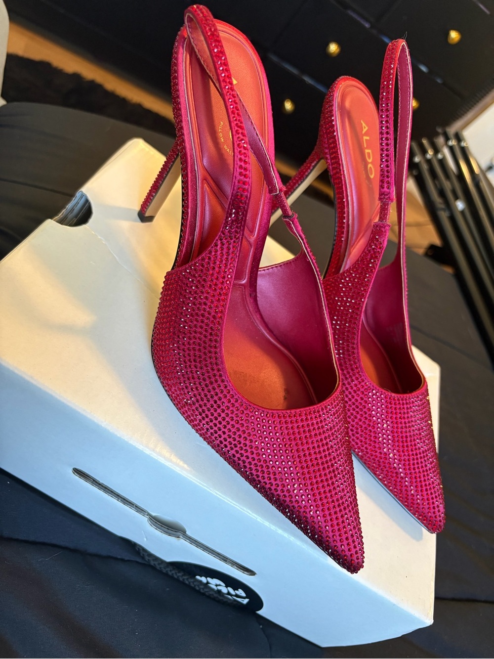 ALDO Red Crystal Embellished Slingback Pointed Heels